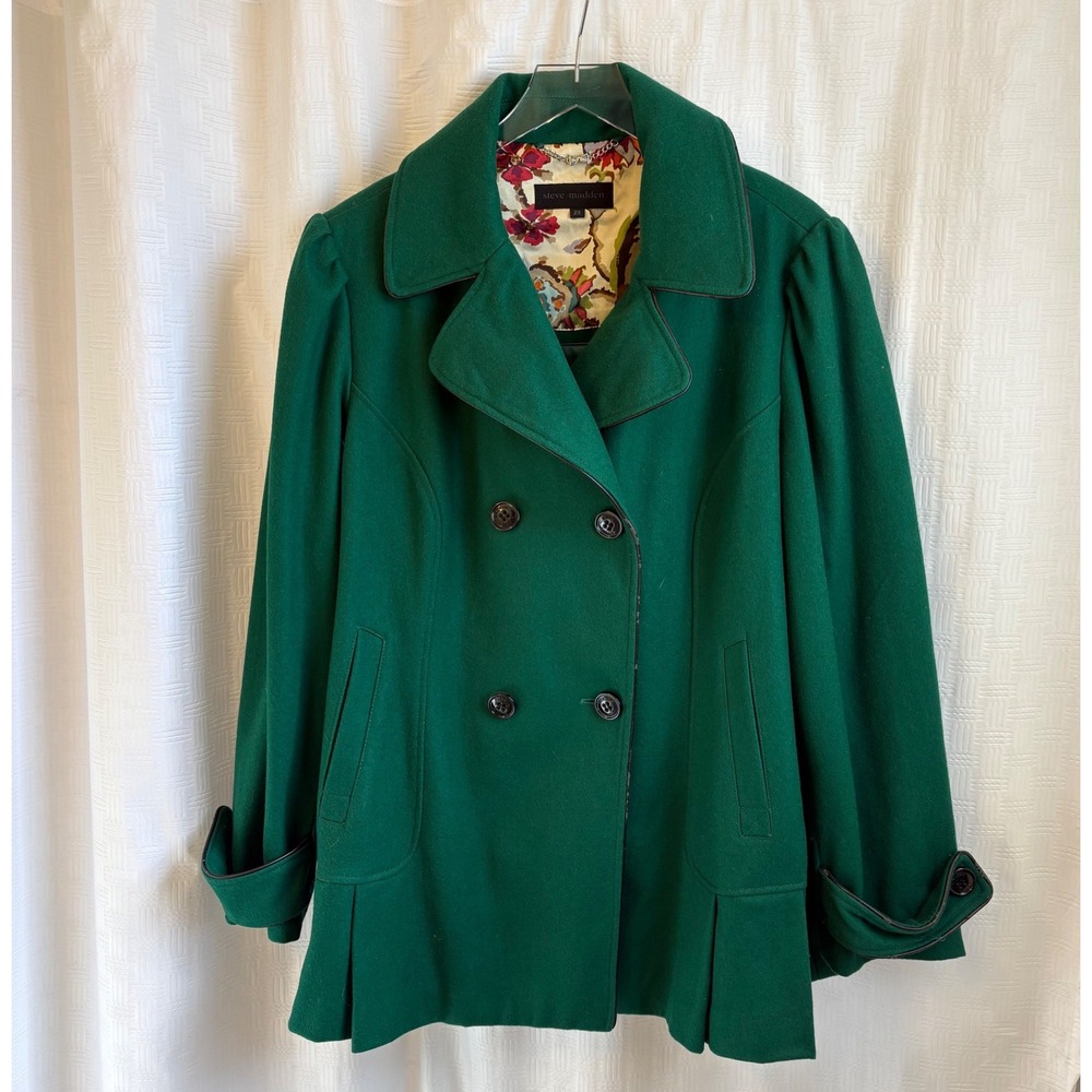 Steve Madden Kelly Green Wool Blend Double Breasted Pea Coat Plus Womens Size 2X